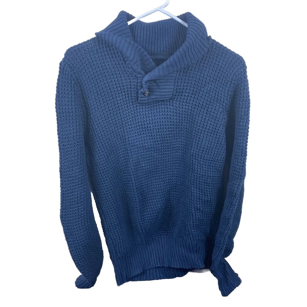 LOGG HM Sweater Men Size‎ L Blue Knit Sweatshirt Long Sleeve Mock Neck Fair Isle